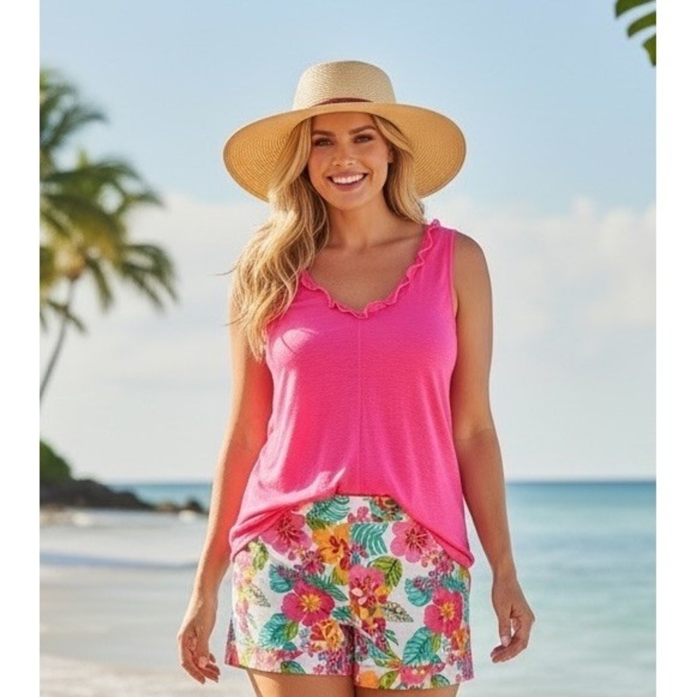 New Lilly Pulitzer Gigi Ruffle Tank Top Roxie Pink Size Medium Halter Shirt M
